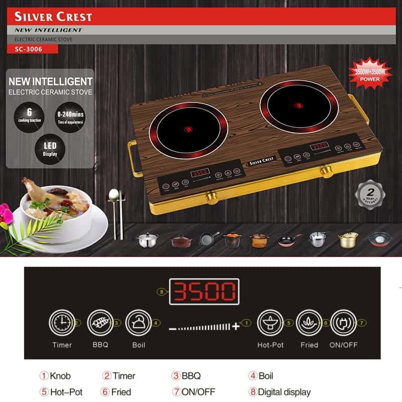 Silver Crest SC-3006 double stove and a diagram of its control panel keys