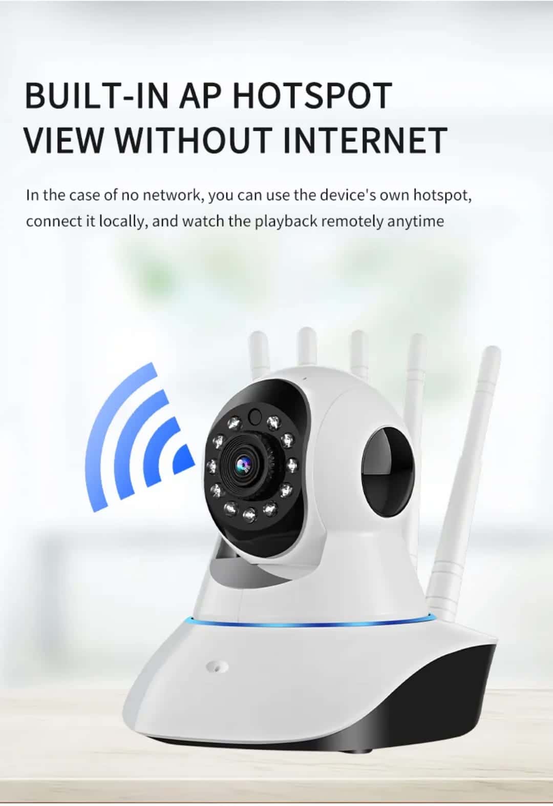 The camera with a Wi-Fi symbol and the text 'Built-in AP hotspot, view without internet'