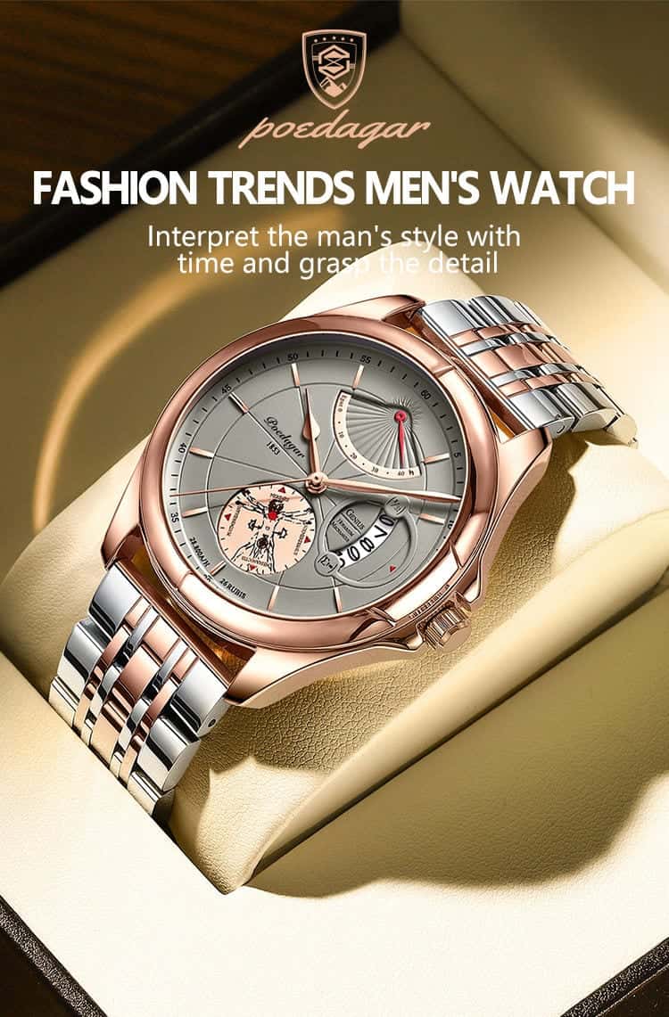 The two-tone Poedagar watch in its presentation box