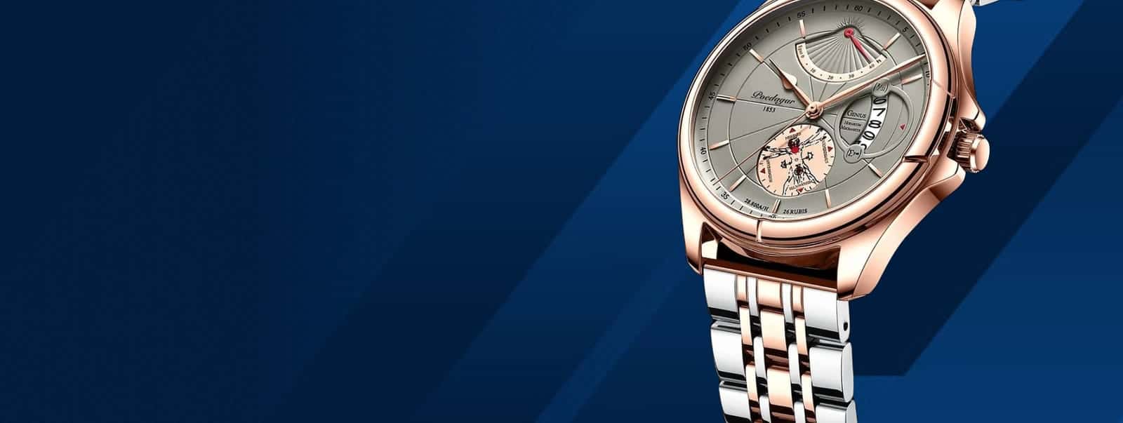 The same Poedagar watch close up on a dark blue background