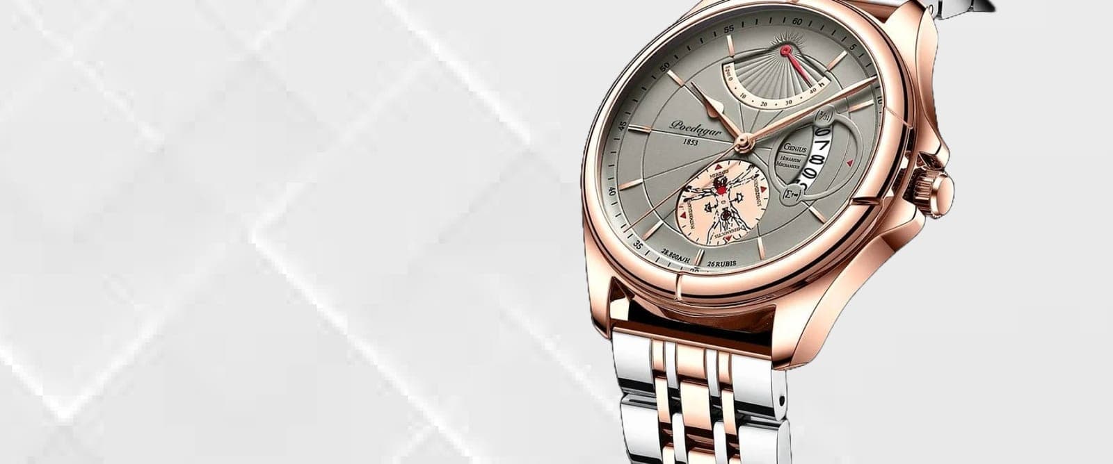 Rose-gold and silver Poedagar watch with a grey dial